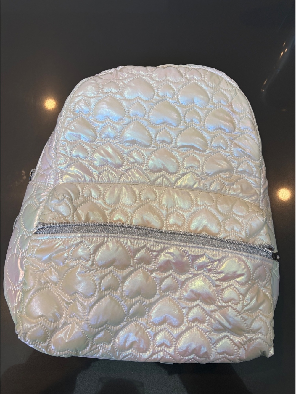 Iridescent Quilted Heart Pattern Backpack